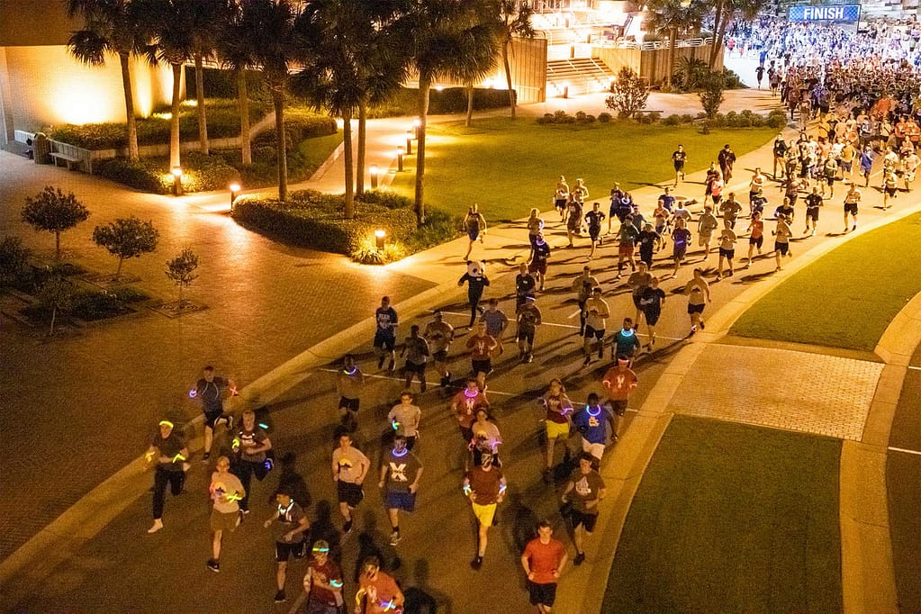 At the beginning of the run, the student body begins to spread it out slowly