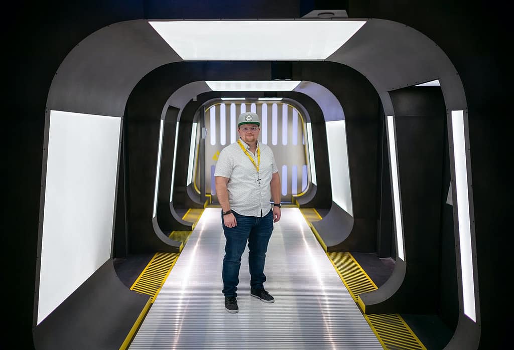 David O'Hara standing in a hallway.