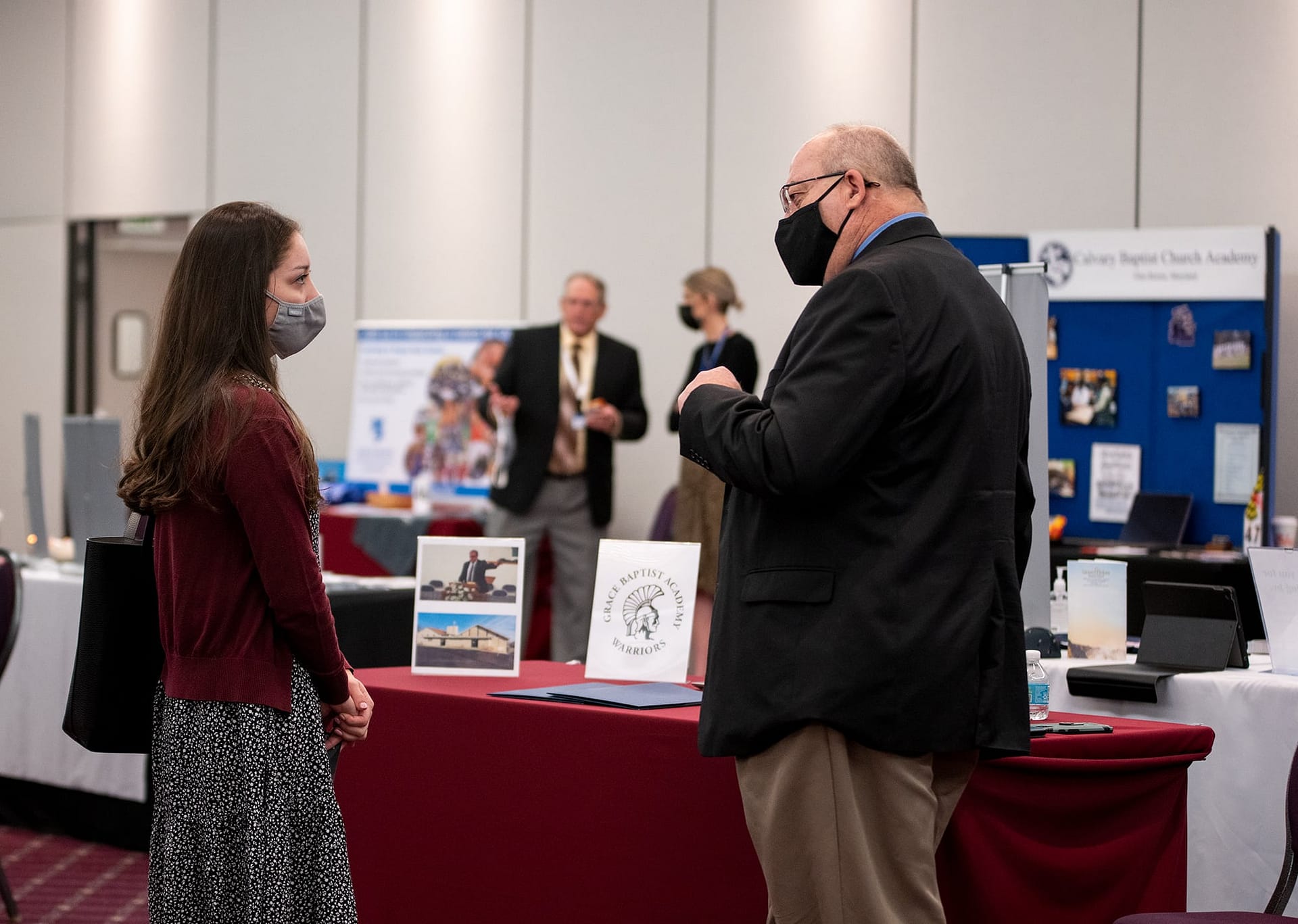 Female student meets with recruiter from a Christian school