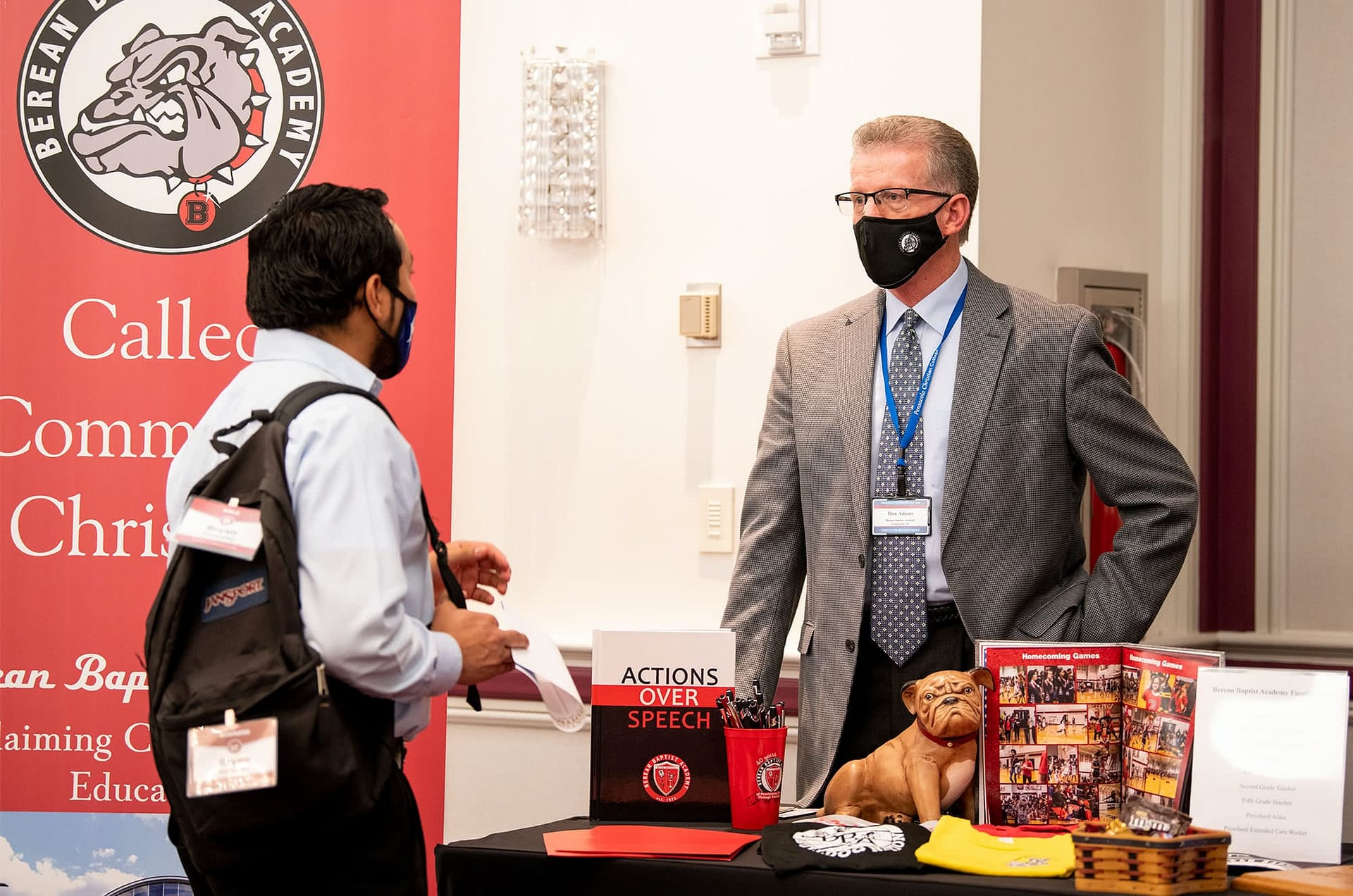Male student meets with recruiter from Berean Baptist Academy