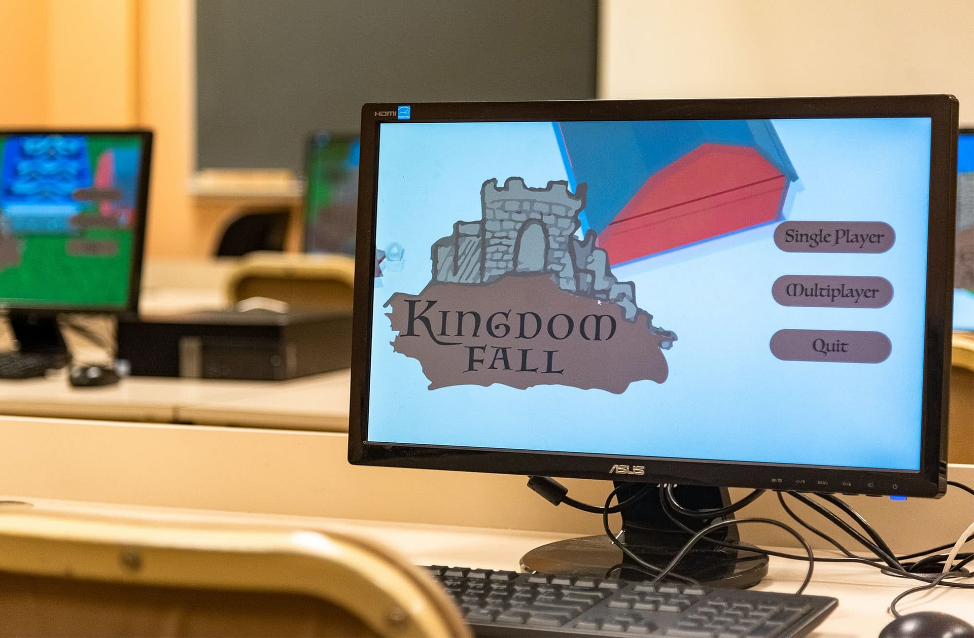 A computer screen showing a student-created video game. 