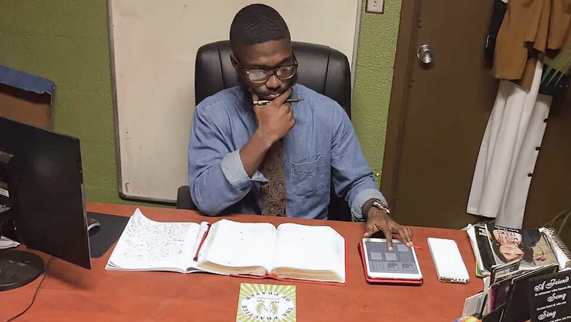 A man studying.