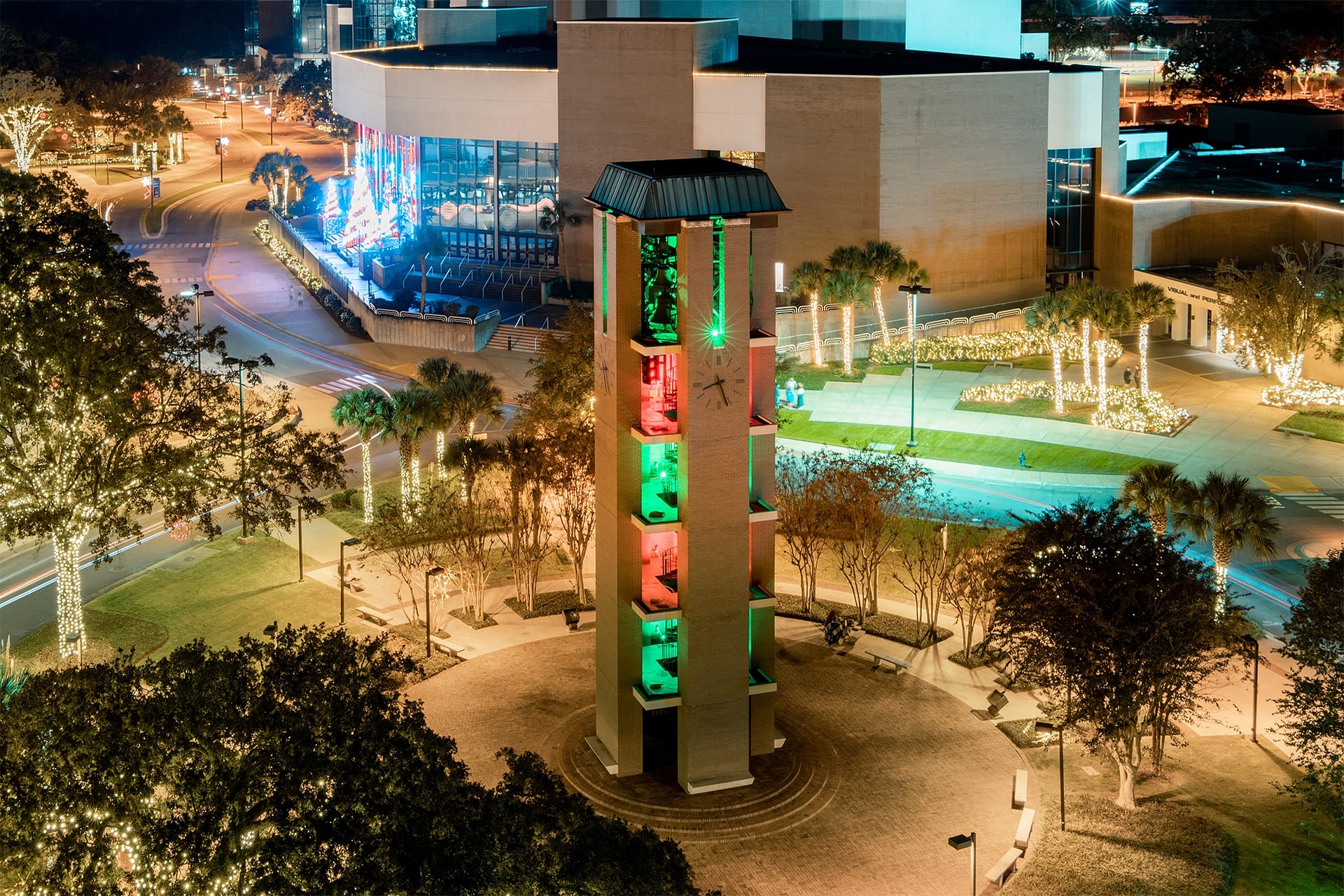 Christmas lights on campus