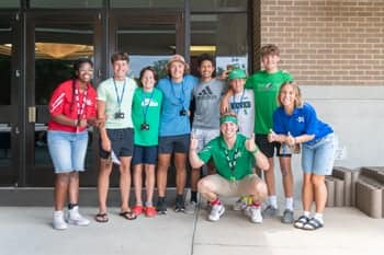 Summer student workers pose with Campers at Teen Extreme