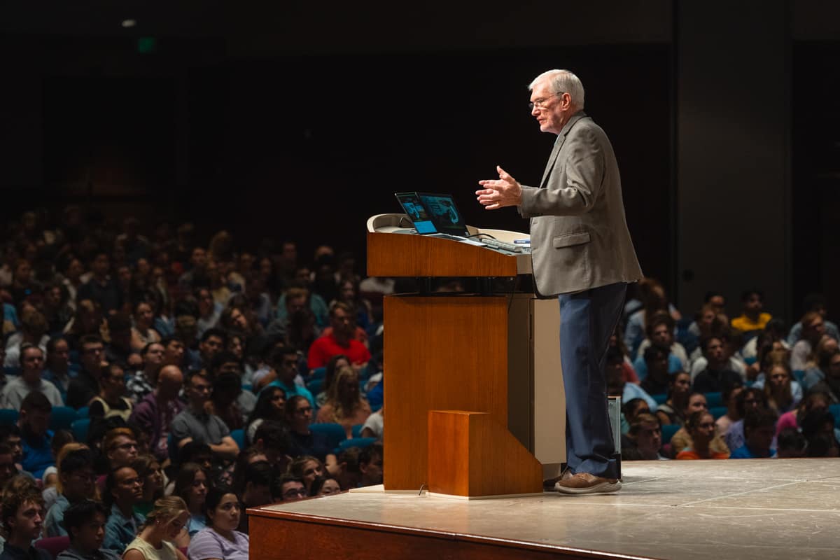 Chapel-Ken-Ham Ken Ham speaks at chapel for the Answers in Genesis Living in Babylon event.
