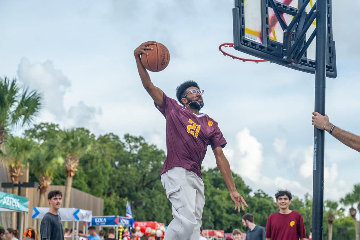 nr-greek-rush-basketball PCC Student goes for the slam dunk at PCC's 2026 Greek Rush Event