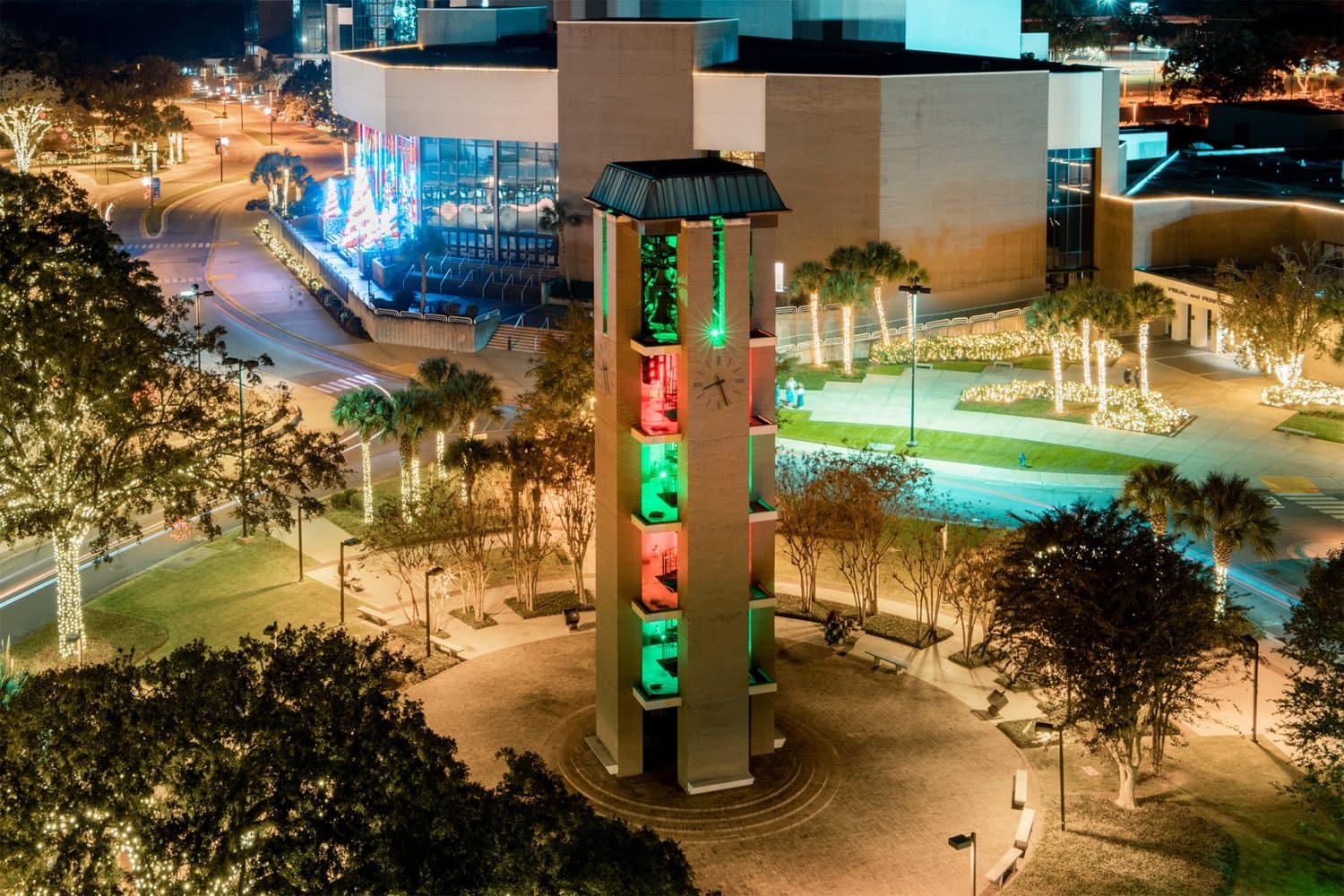 Christmas lights on campus
