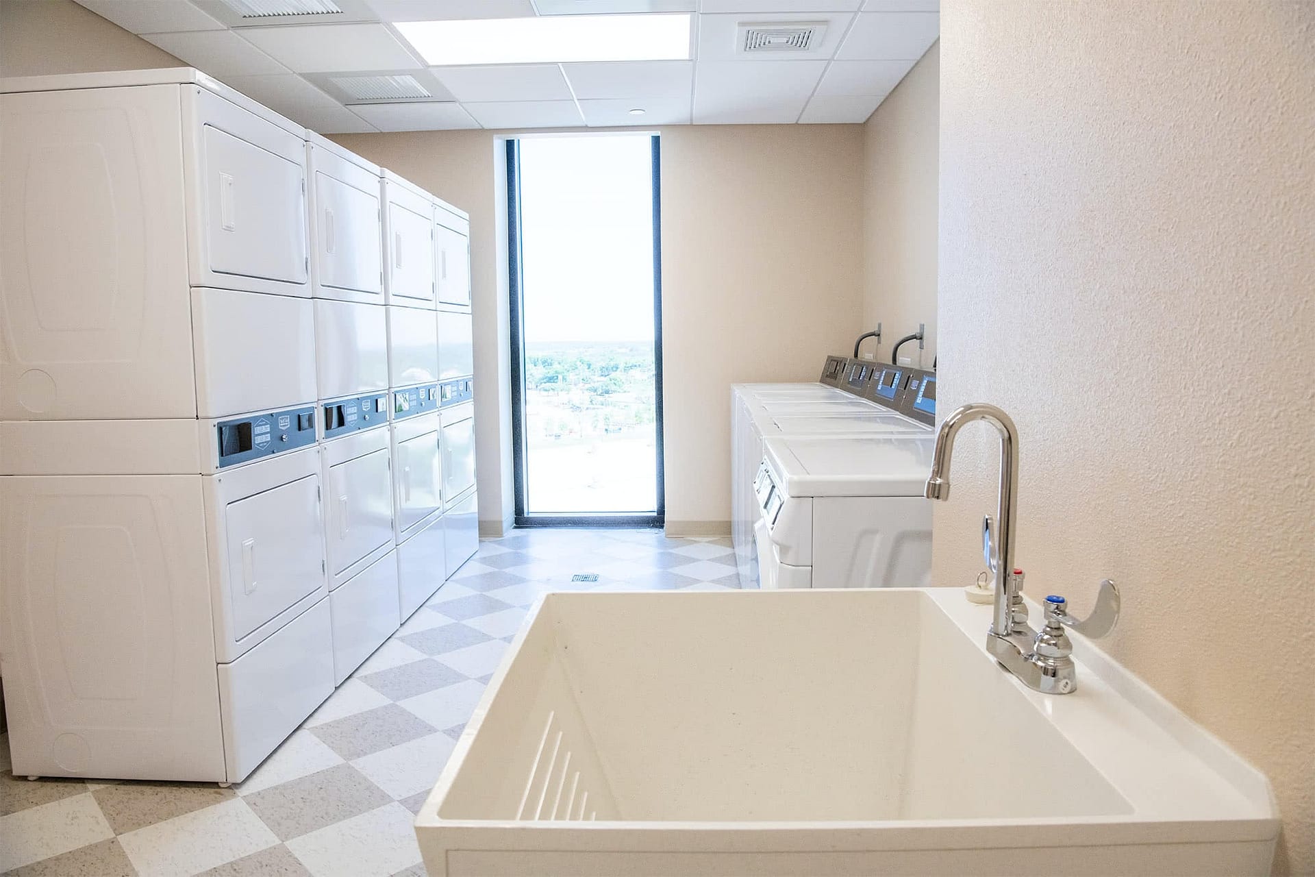 A laundry room in Rice Tower. 