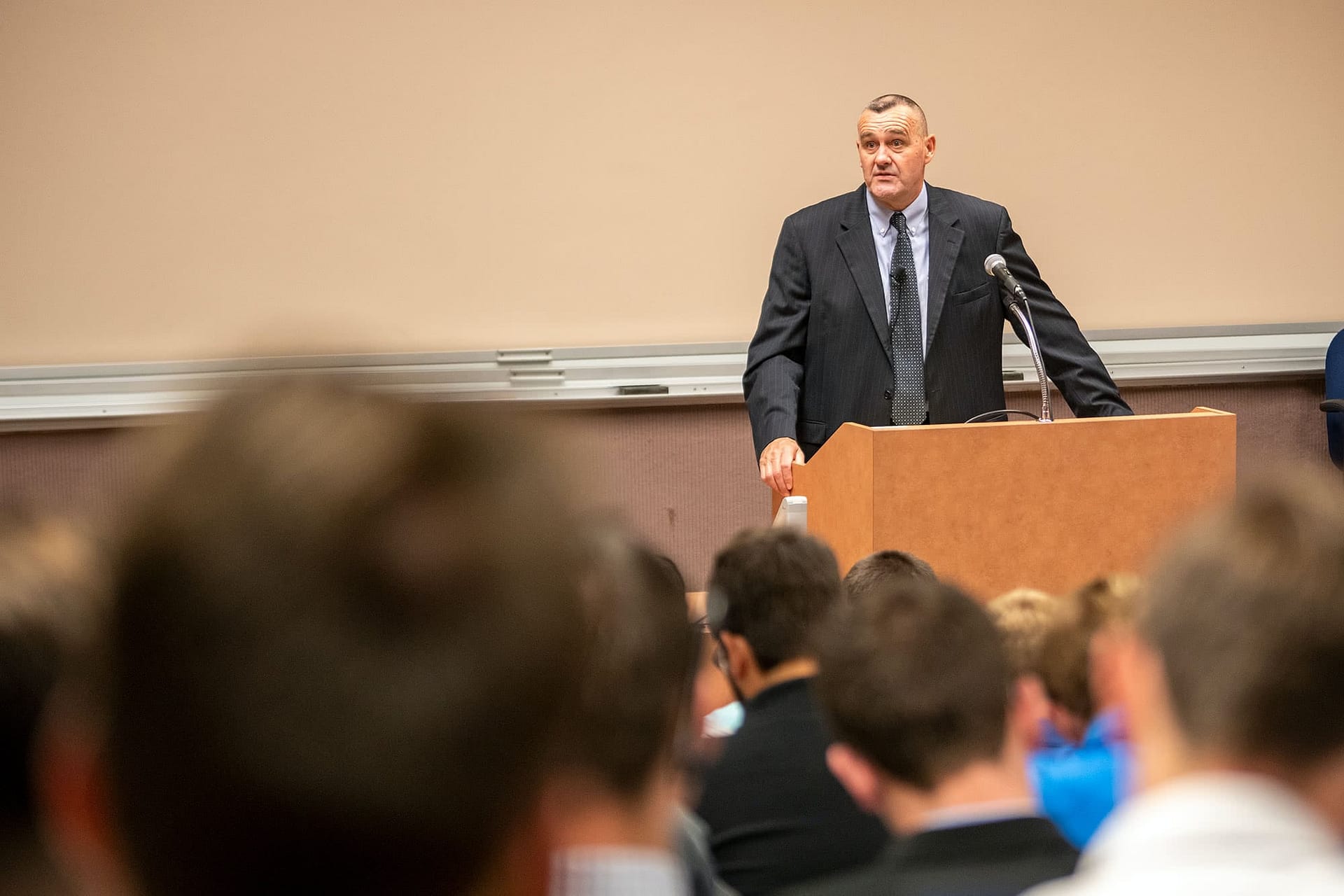 A guest speaker speaks to the Ministerial class