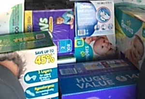 hurrican relief boxes of diapers.