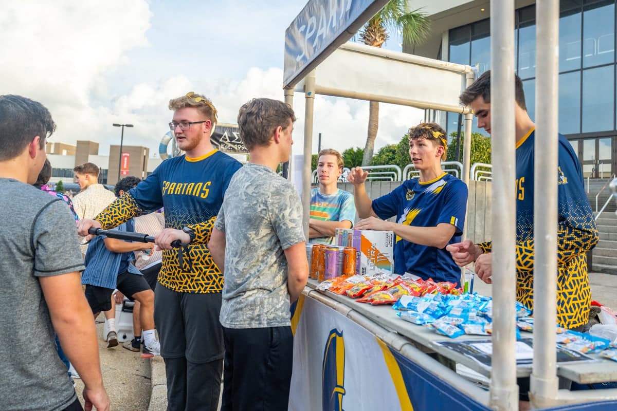 nr-greek-rush-spartans PCC Students check out the guys Spartans collegian booth at PCC's 2026 Greek Rush Event