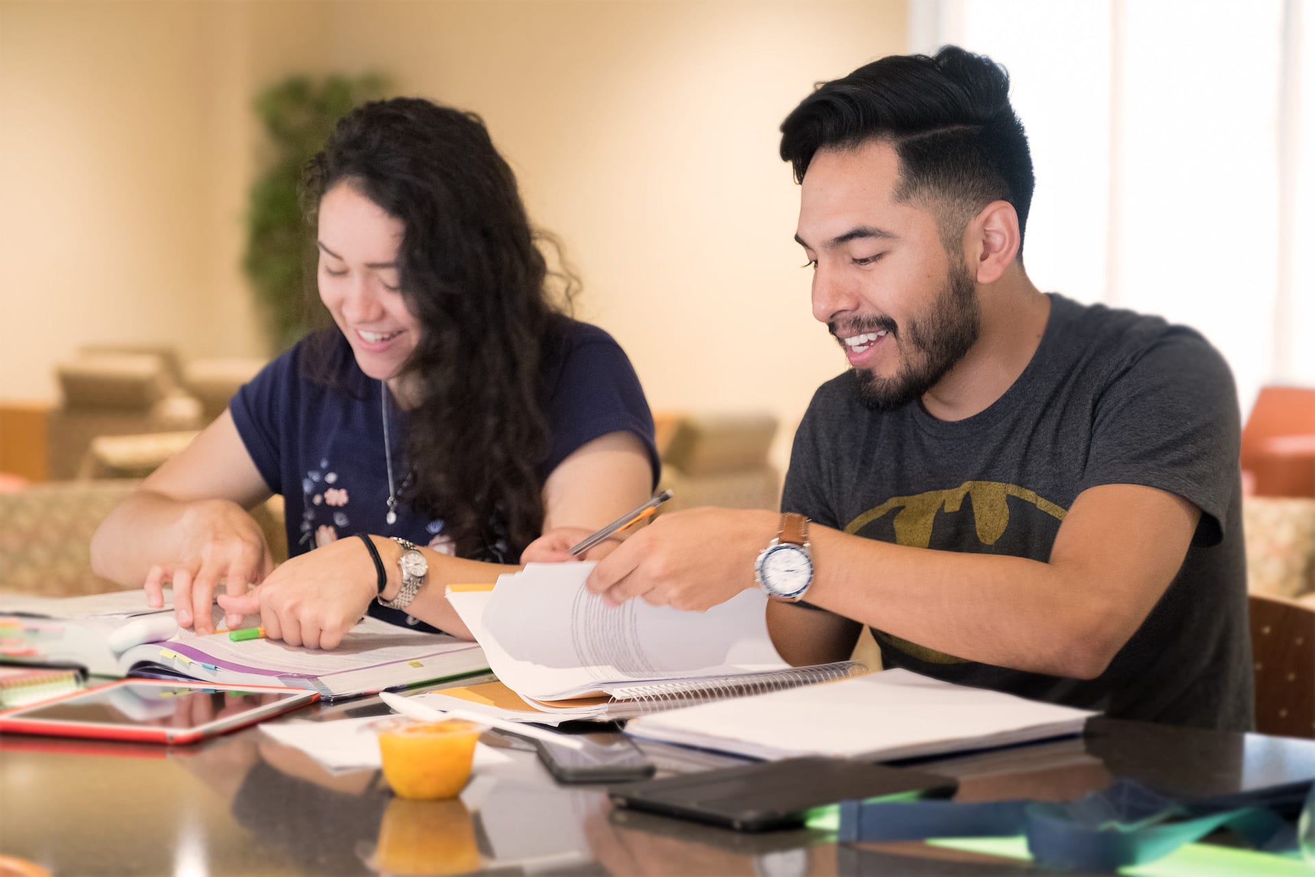 Guy and girl studying.