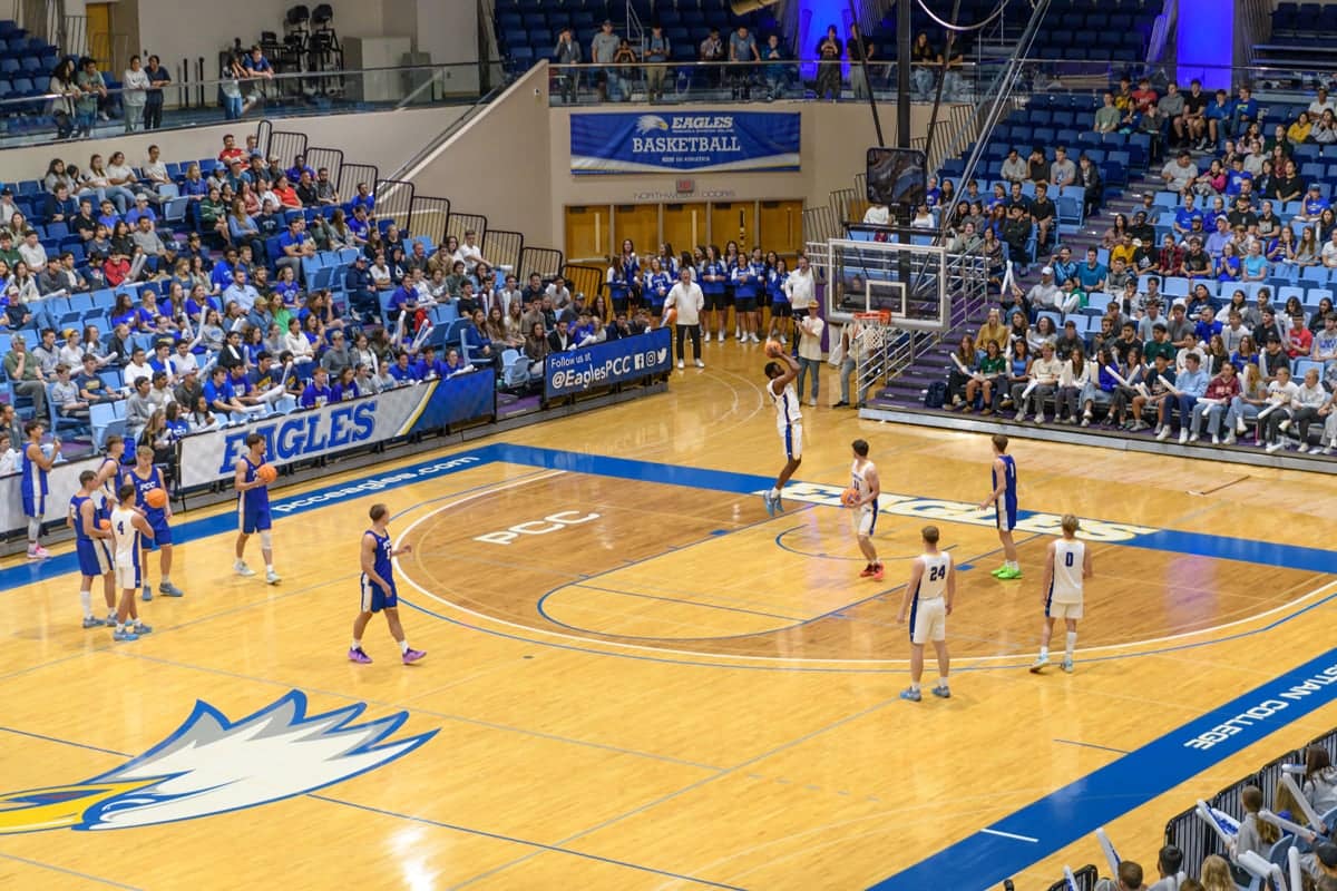 PCC eagles play a basketball game at Eagles Fan Fest