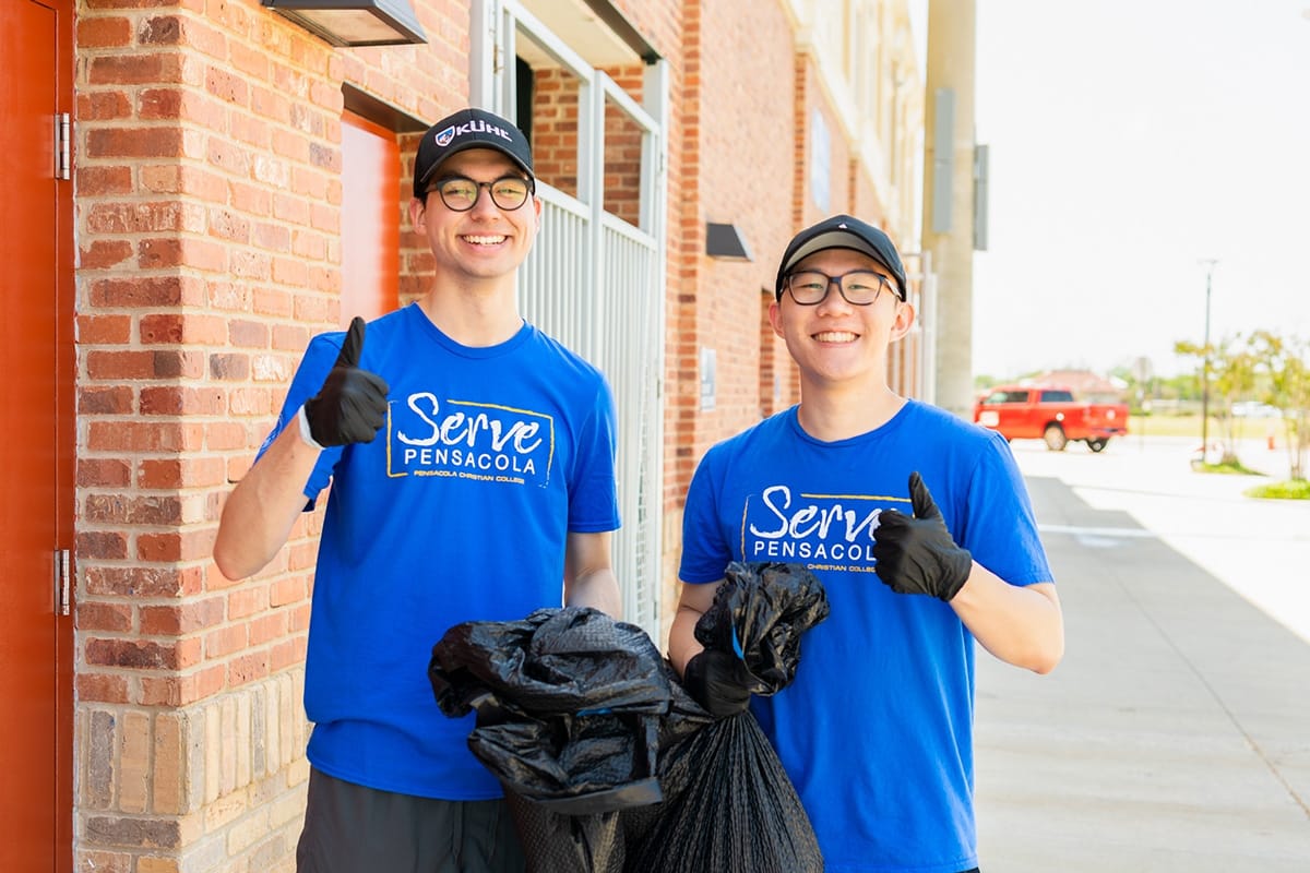 Students picking up trash