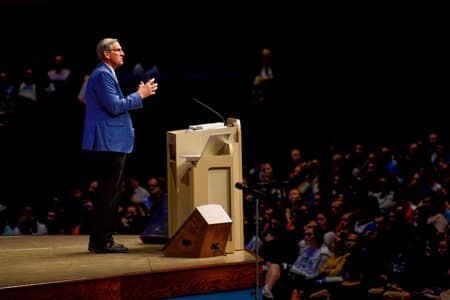 Mark Goetsch speaking in chapel in 2022.