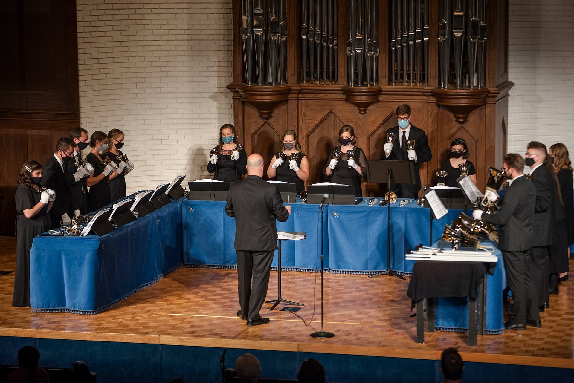 PCC students playing handbells during the PCC Handbell Concert.