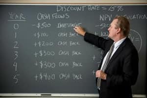 Nick Iwanowycz writing on a chalkboard.