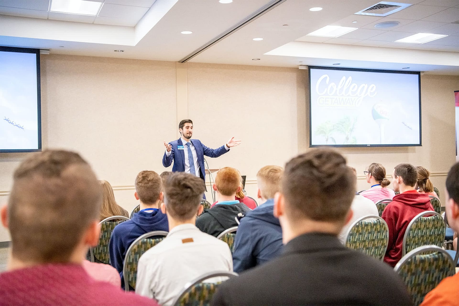 Students listening about PCC during College Getaway.