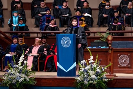 April Wood speaks at PCC Commencement ceremony.