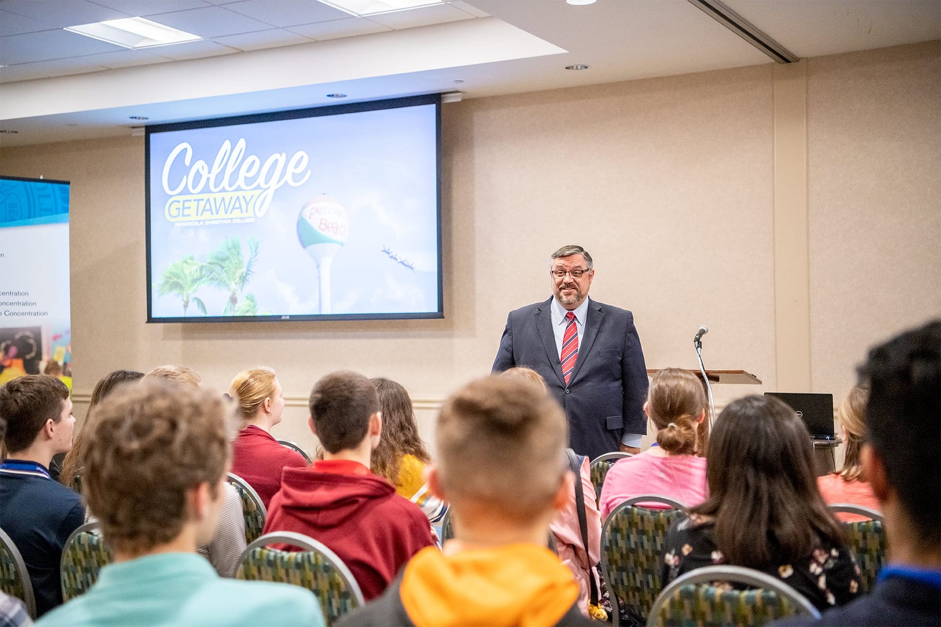 Dr. Shoemaker speaking to high schoolers visiting PCC.