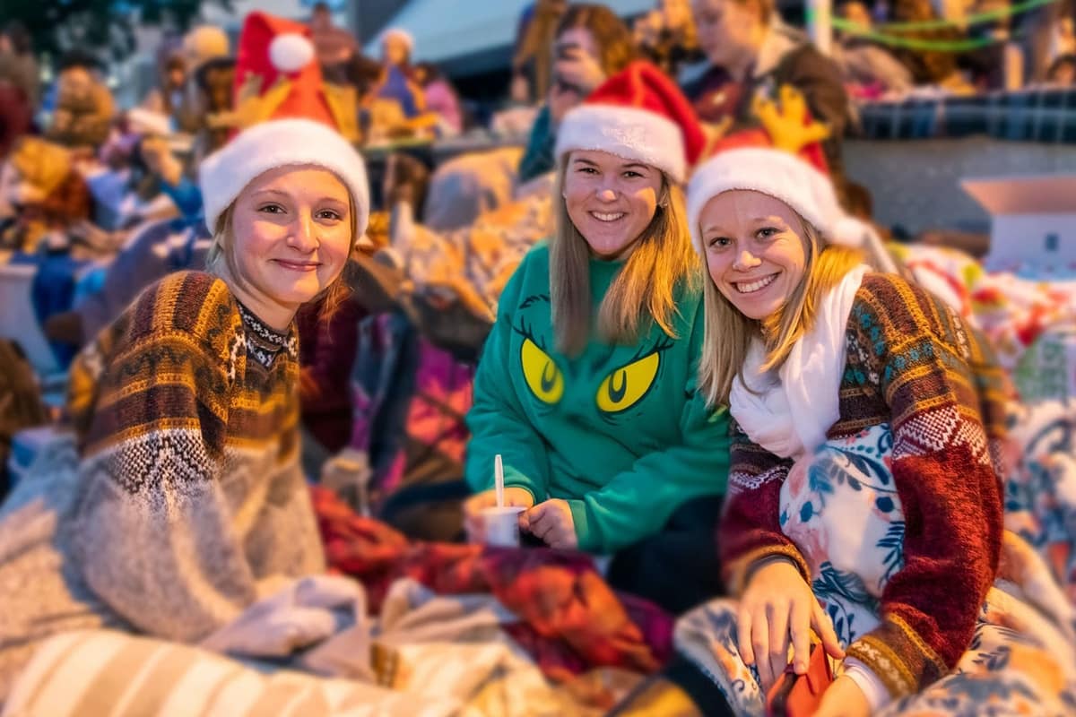 PCC Girls on Varsity Terrance during Christmas Lights Celebration