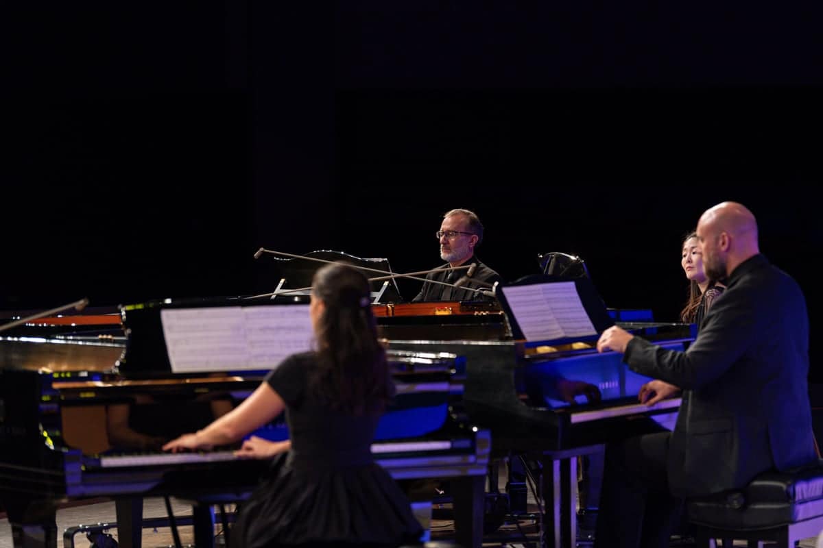 gala50th-pianogroup “Jupiter” from The Planets performed on five pianos