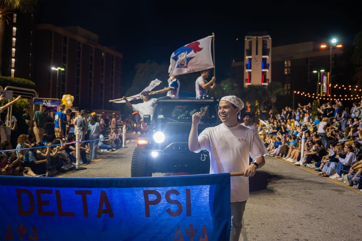 nr-greek-rush-delta-psi PCC Student showcases their collegian in the Greek Rush Parade at PCC's 2026 Greek Rush Event