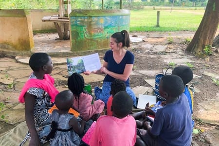 Woman teaching Bible stories.