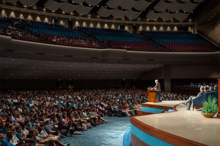 Ken Ham preaches in a chapel service about Biblical Worldview.