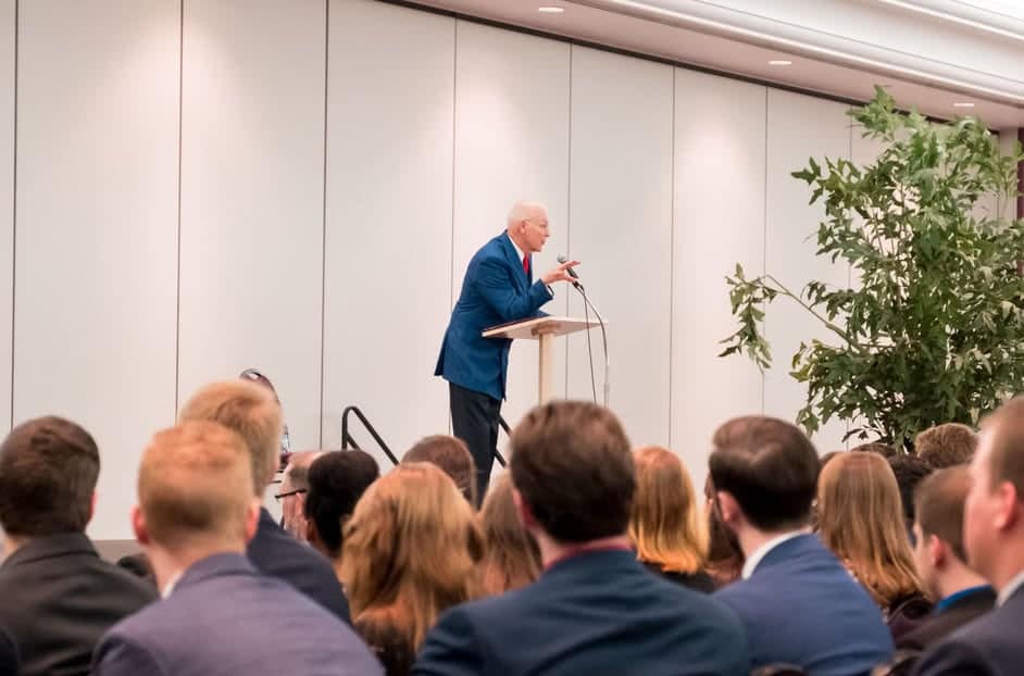 Michael Goehring speaks to Criminal Justice students in the MacKenzie great hall