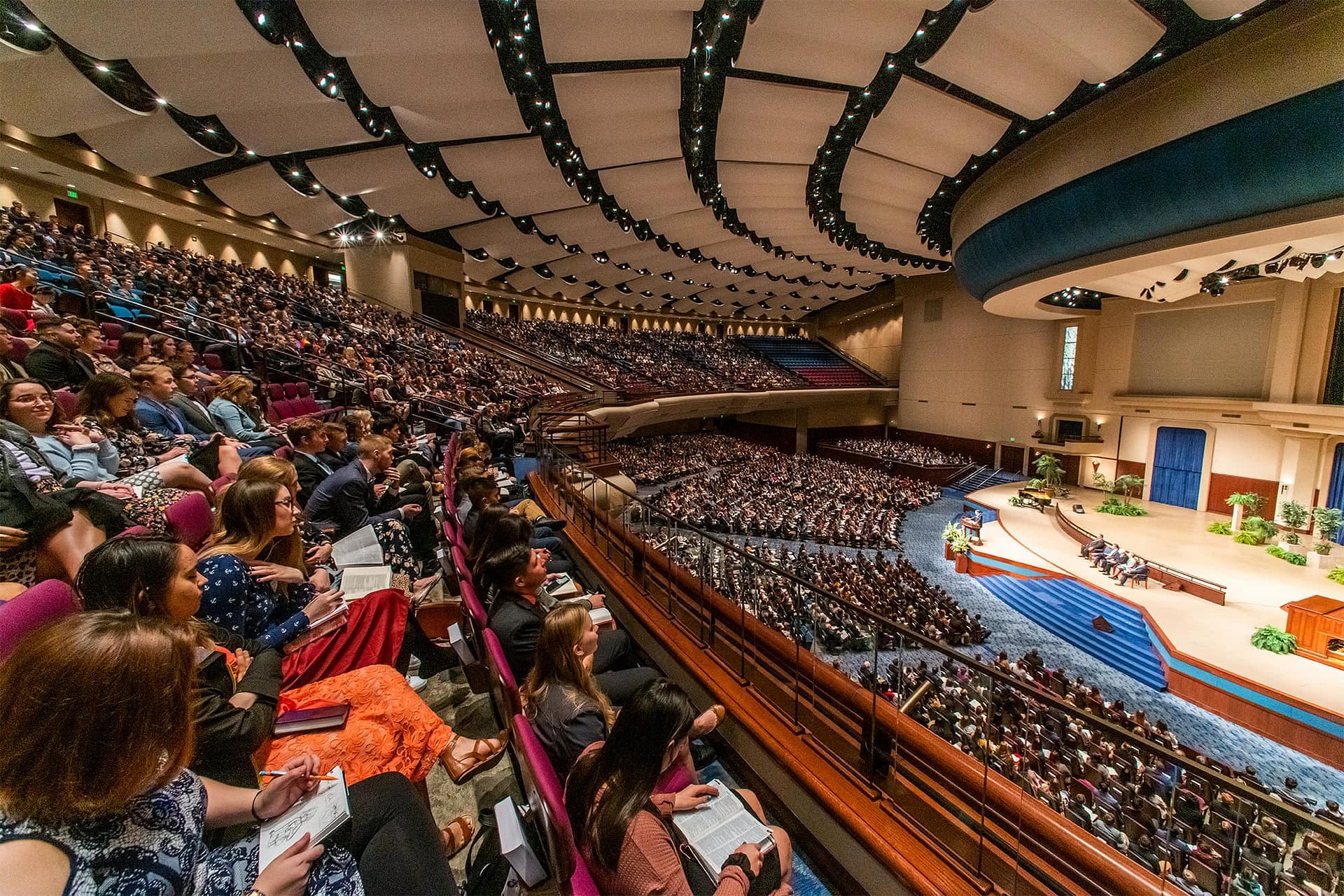Balcony view of students listening to preaching during Opening Convocation.