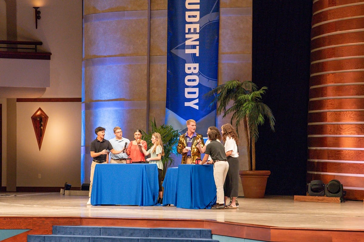 PCC Student Body members present a skit during the PCC Student Body Kickoff Meeting