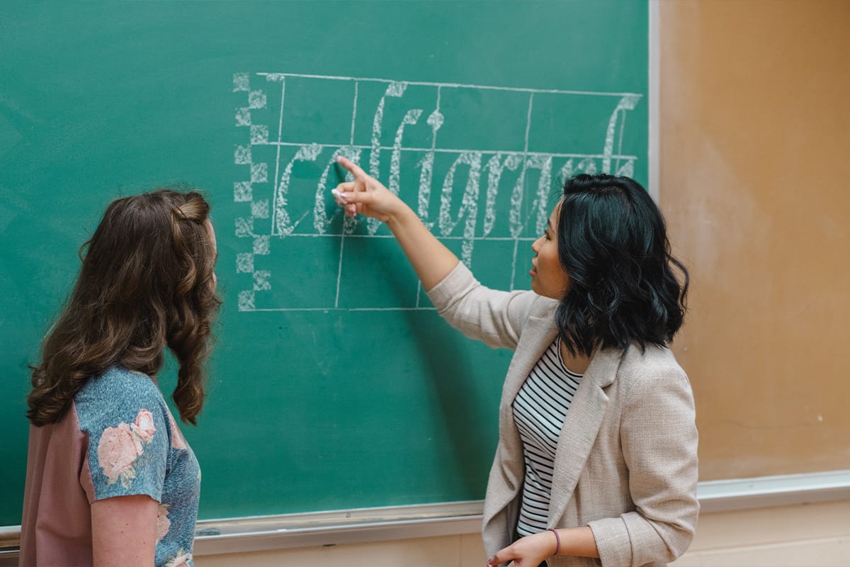 Calligraphy Instructor and Student