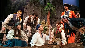 A group of pirates finds the buried treasure