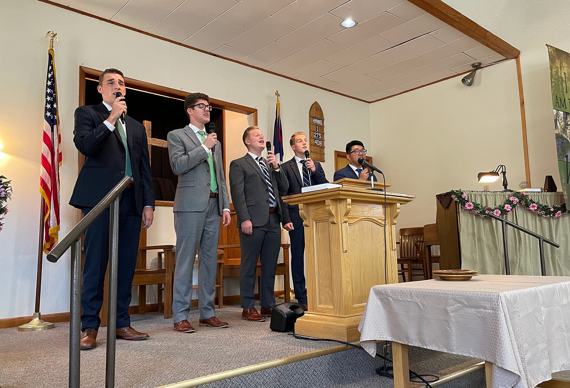 Proclaim team singing at a church