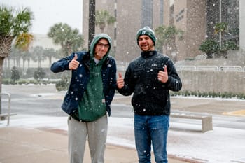 PCC Students enjoy the snow on Varsity Terrace.