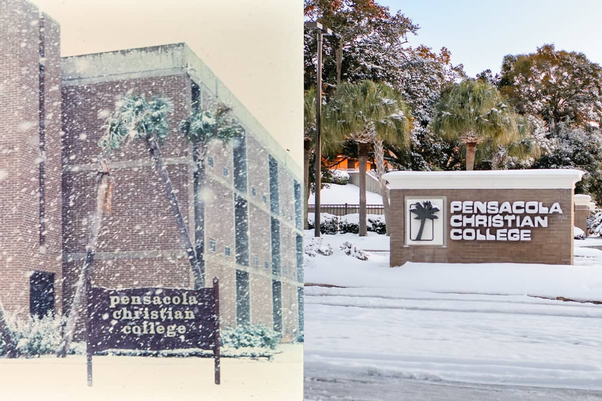 Past and current PCC signs on a snow day