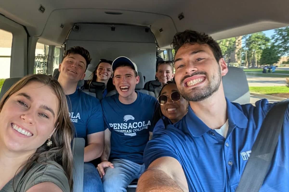 PCC Proclaim Team and Ben Ross in a van on tour