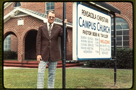 Pastor Bob Taylor in front of Taylor Chapel.