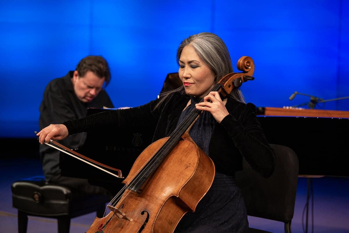 The guest Cellist in the Fine Arts Trio Con Brio concert