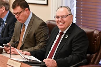 Alumni Rollan Roberts sitting in the West Virginia Senate