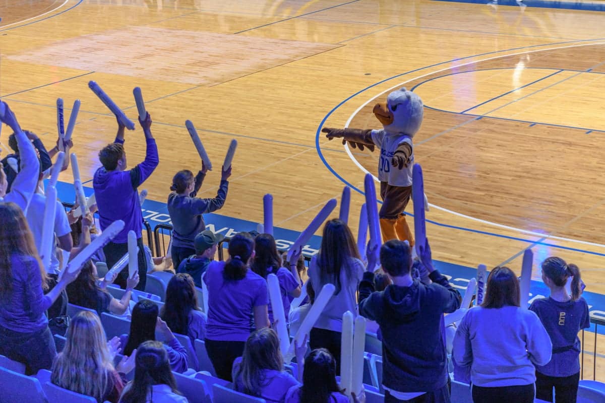 Eagor, the PCC eagle mascot, greets the Eagles Fan Fest fans