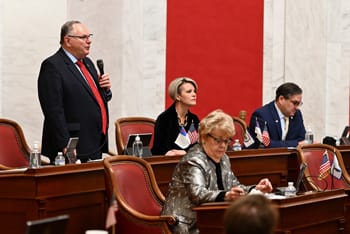 Alumni Rollan Roberts speaking in the West Virginia Senate