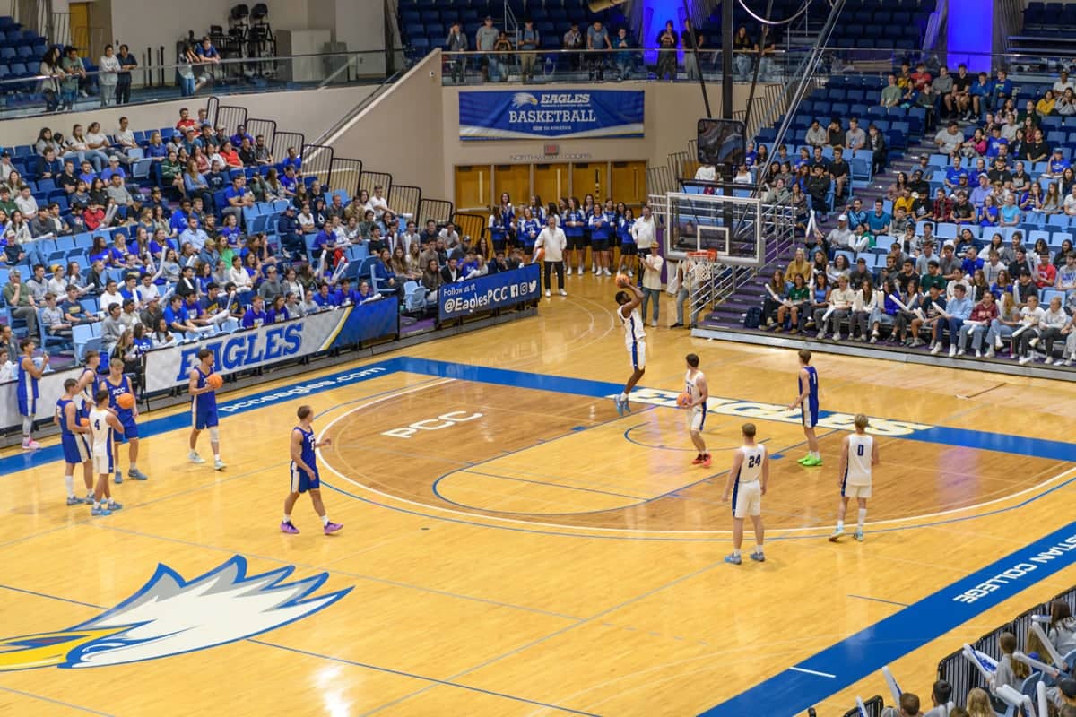 PCC eagles play a basketball game at Eagles Fan Fest