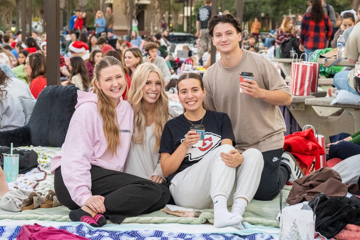 PCC Students set out blankets on varsity terrace and waited for the Christmas Lights Event to begin.