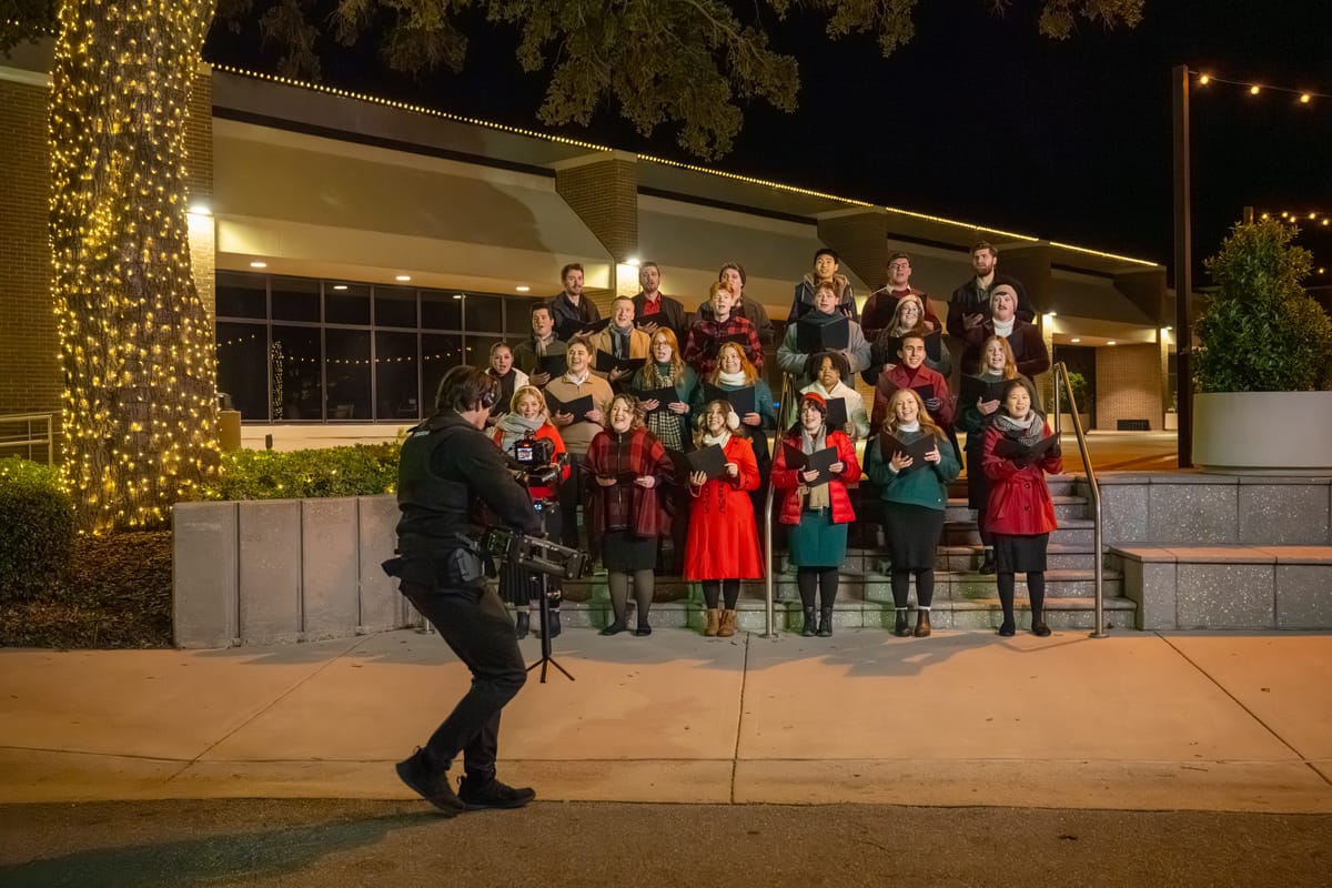 Behind the Scenes filming outside Varsity