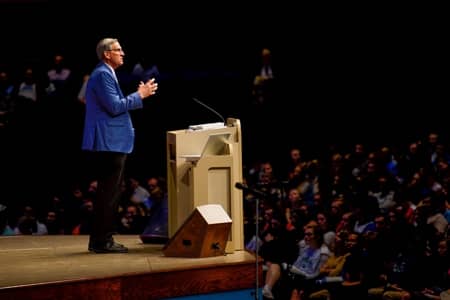 Mark Goetsch speaking in chapel in 2022.