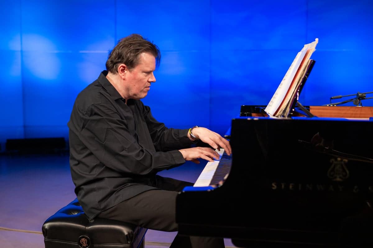 The guest pianist in the Fine Arts Trio Con Brio concert