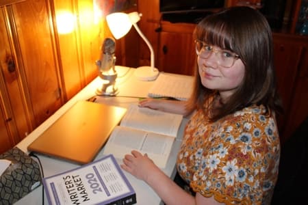 Rebecca Ramsey studying at home after leaving campus. 