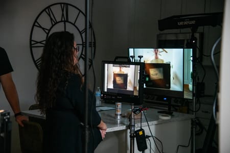 Liz Thomason watching behind the scenes while recording is in progress
